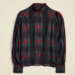 J. Crew Ruffleneck top in Stewart Tartan Chiffon Plaid Sz 3X New With Tag